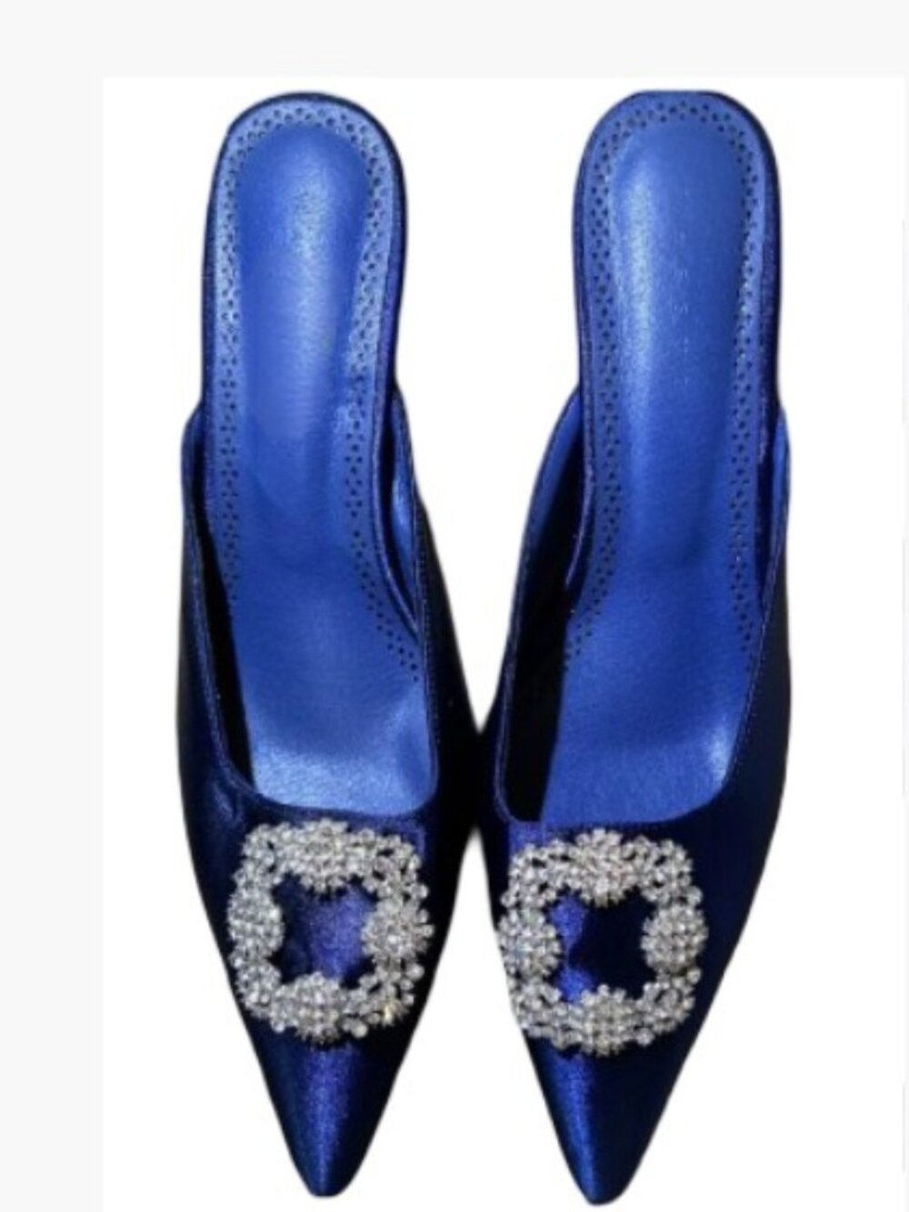 Wassup Cobalt Evening Mules with Rhinestone Ornament Size 7 NWOT Like New
